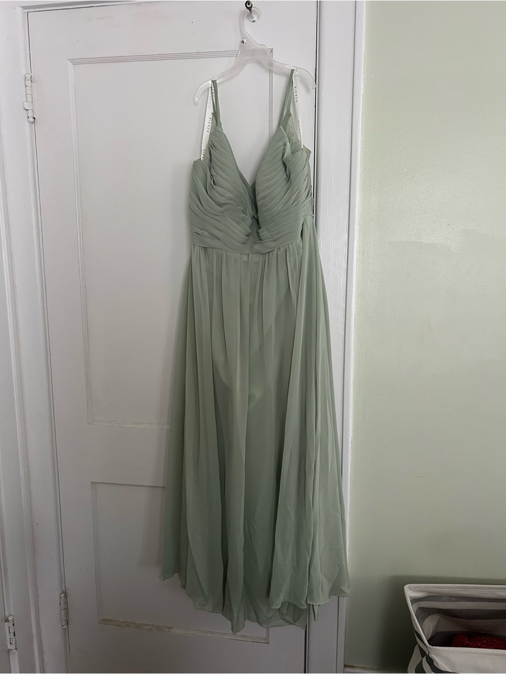 Azazie Sage Green Chiffon Maxi Dress with Spaghetti Straps